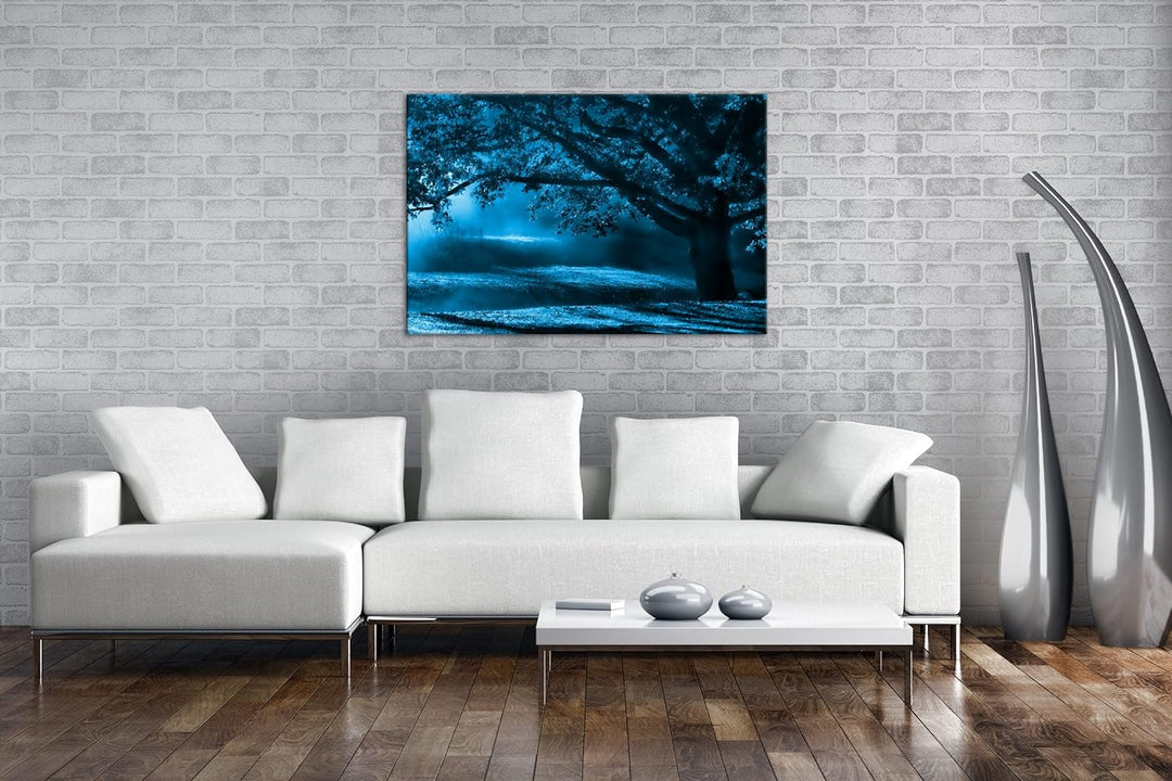 deyoli traumhafter roter Ahornbaum Format 80x60 Effekt: Monocrome Blau als Leinwandbild, Motiv ferti