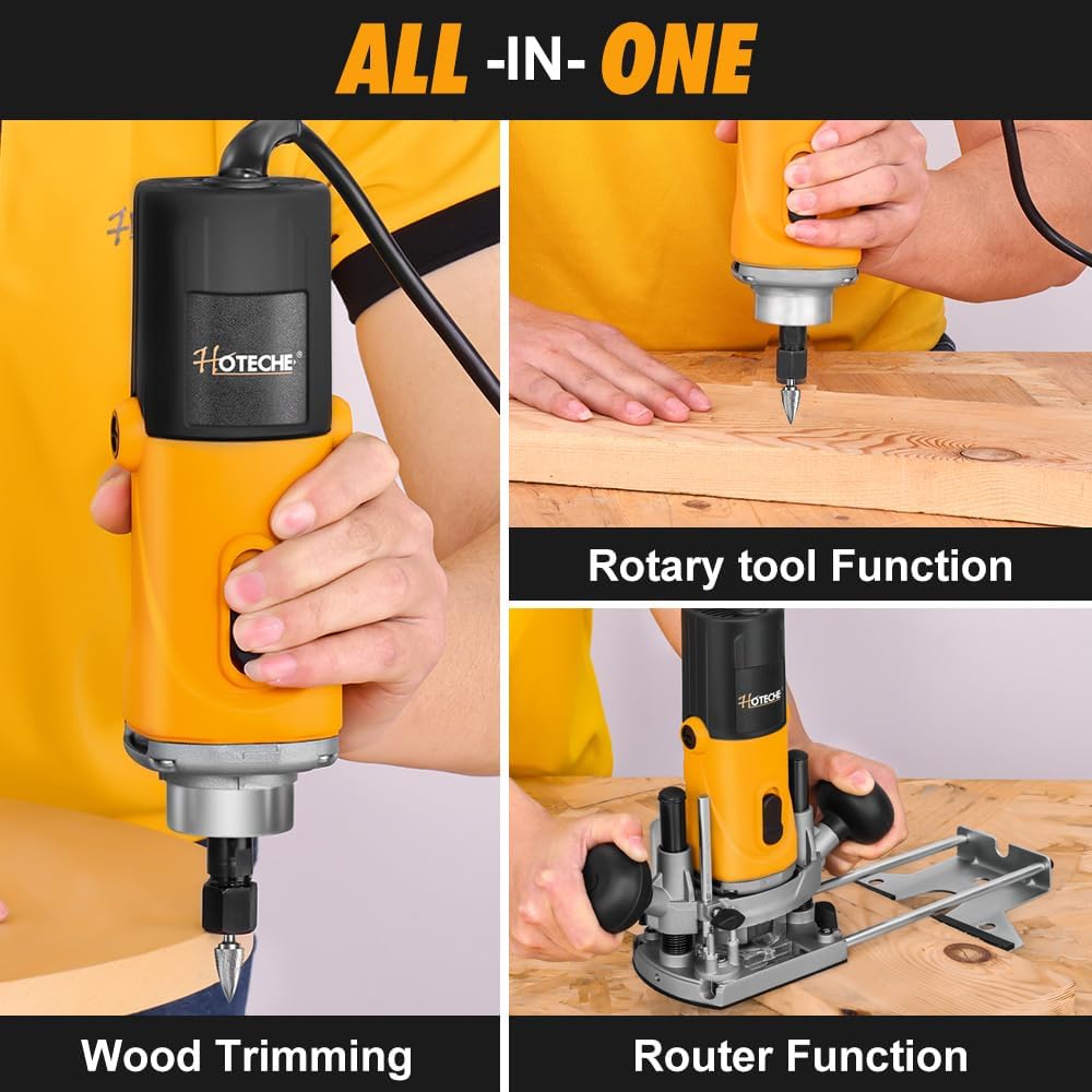 Hoteche 850W Oberfräse mit 30mm max Arbeitstiefe - Elektrische Holzfräse mit Kupferdrahtmotor, 11500