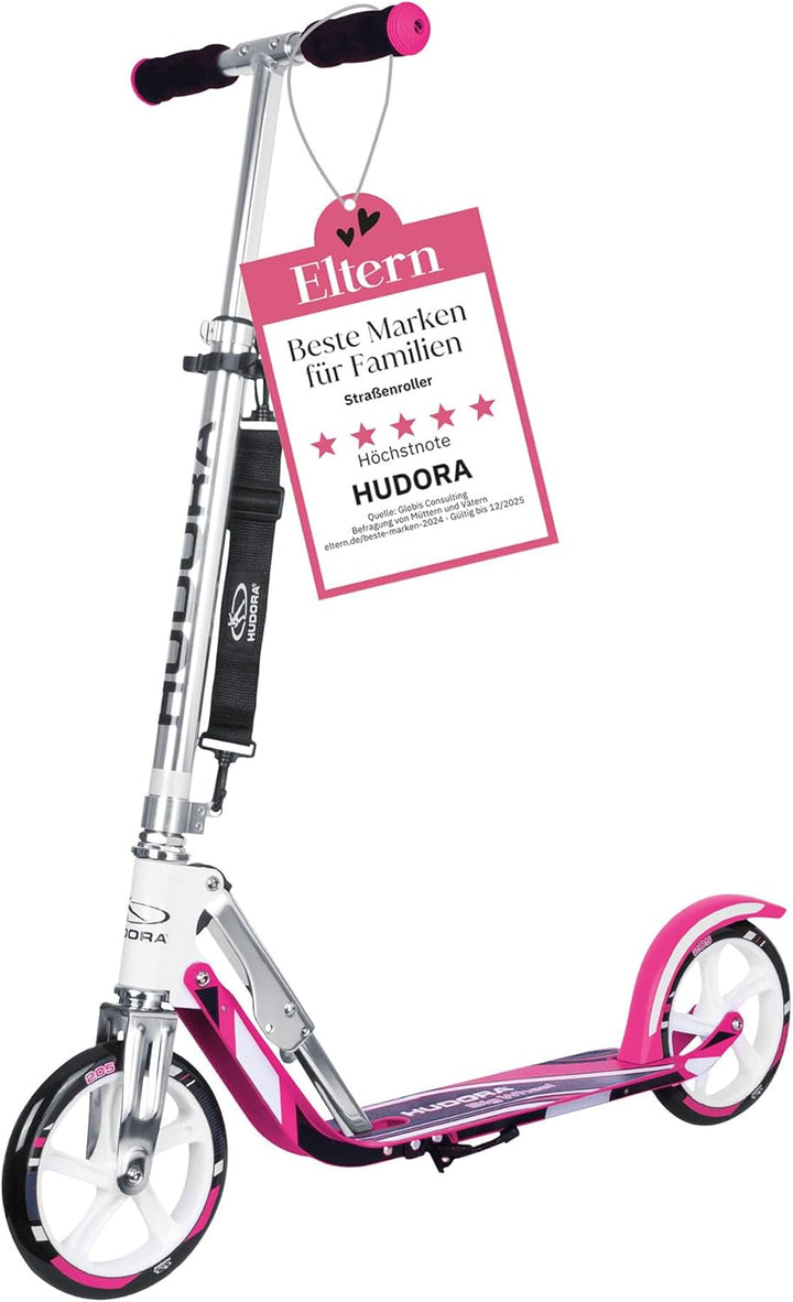 HUDORA BigWheel 205 Scooter - Stabiler Aluminium-Roller - Höhenjustierbarer & zusammenklappbarer Cit