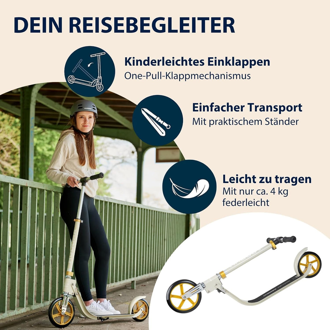 HUDORA BigWheel® 215 Scooter - Komfortabler Aluminium-Roller für bis zu 100kg - Höhenverstellbarer &