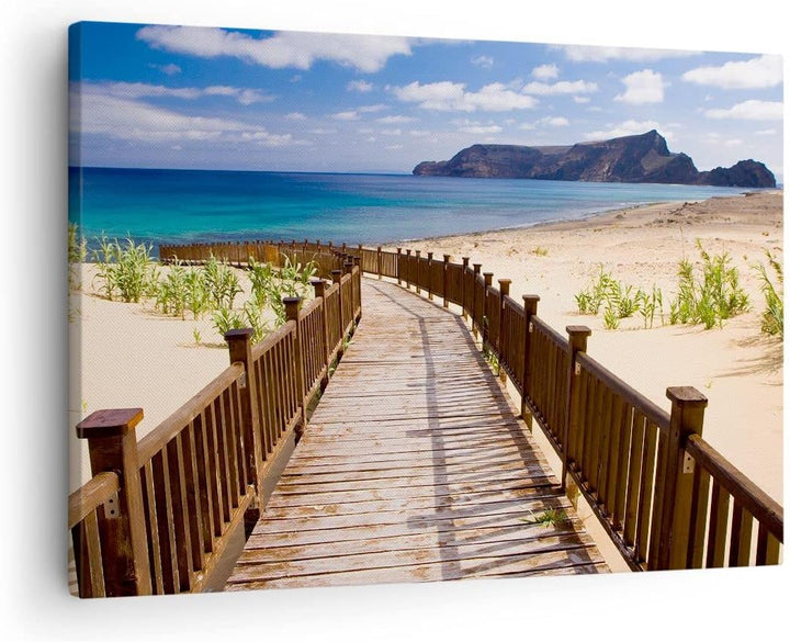 ARTTOR Bilder auf Leinwand Ozean Strand Sand Ufer Leinwandbild 70x50cm Wandbilder Dekoration Wohnzim