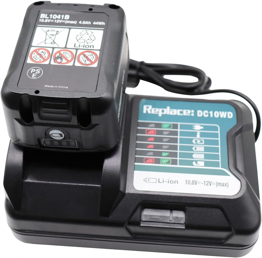 GOLEMON® 12V 2X 4,0 Ah BL1041B Akku mit Ladegerät DC10WD Für BL1016 Bl1021B BL1020B BL1040B Erset Fü