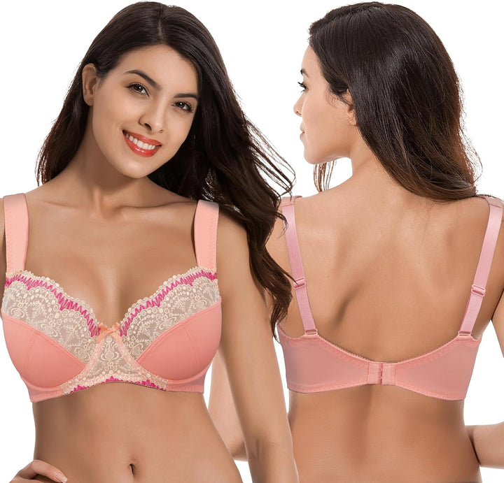 Curve Muse Damen Übergrösse Minimizer Bügel-BH mit Stickspitze - 2er Pack 75D Braun, Pfirsich Bernst