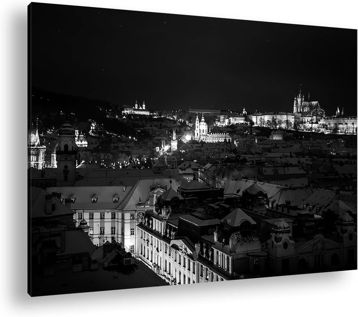 deyoli Prag bei Nacht Format:90x60 cm Effekt: Schwarz/Weiss als Leinwandbild, Motiv fertig gerahmt a