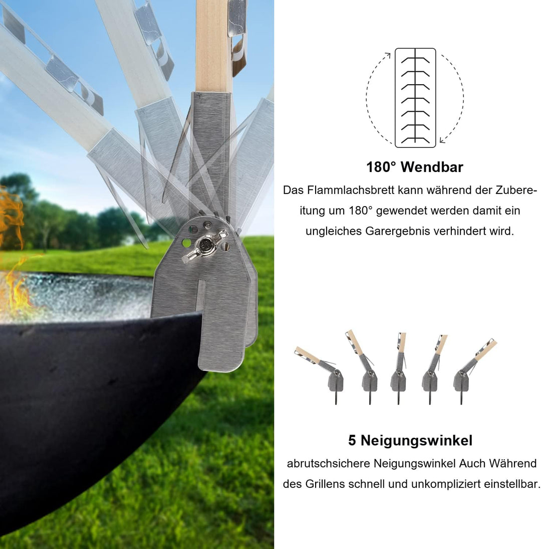 Ikodm Flammlachsbrett 4er Set, Flammlachsbretter Halterung Wendefunktion,Lachsbretter Zum Grillen Fe