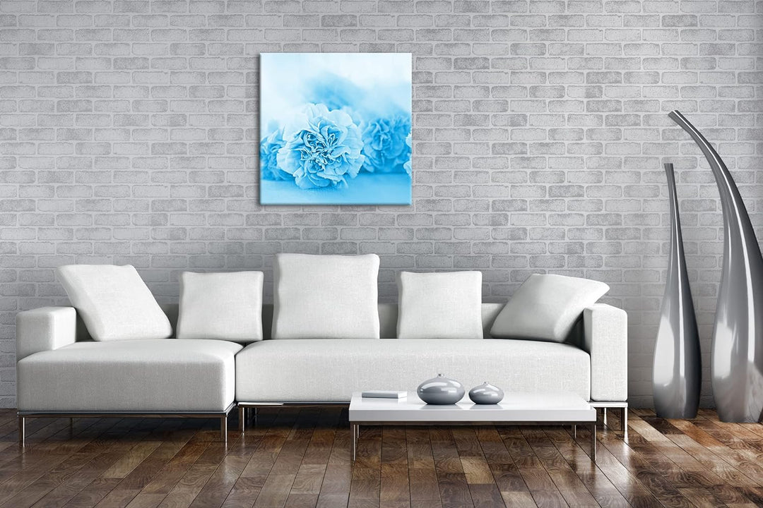 deyoli rosafarbene Nelken Format: 70x70 Effekt: Monocrome Blau als Leinwandbild, Motiv fertig gerahm