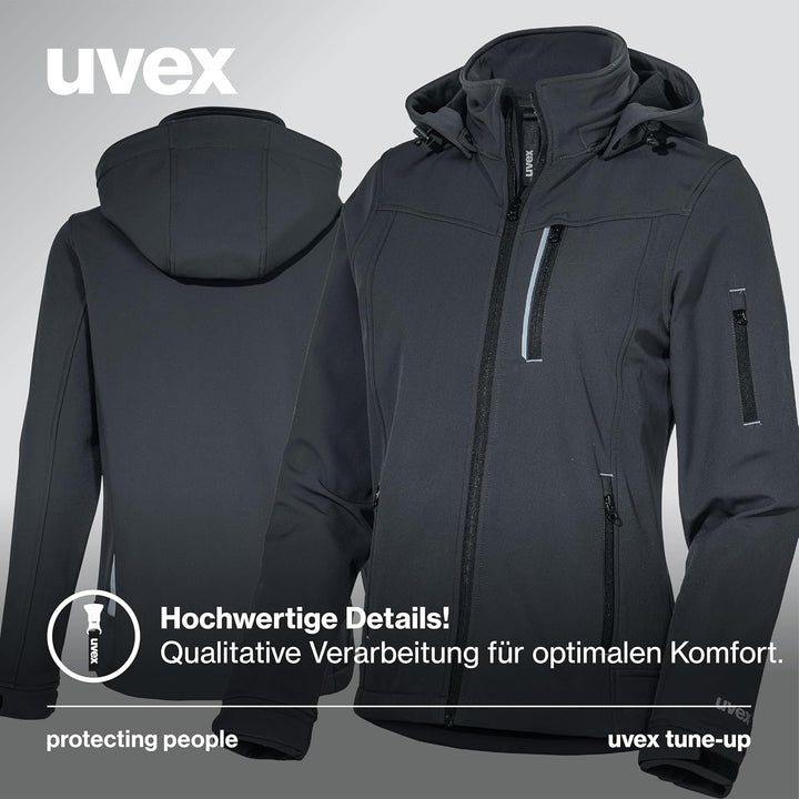 uvex tune-up Softshell-Arbeitsjacke für Damen - Wasserabweisende Outdoorjacke M Schwarz, M Schwarz