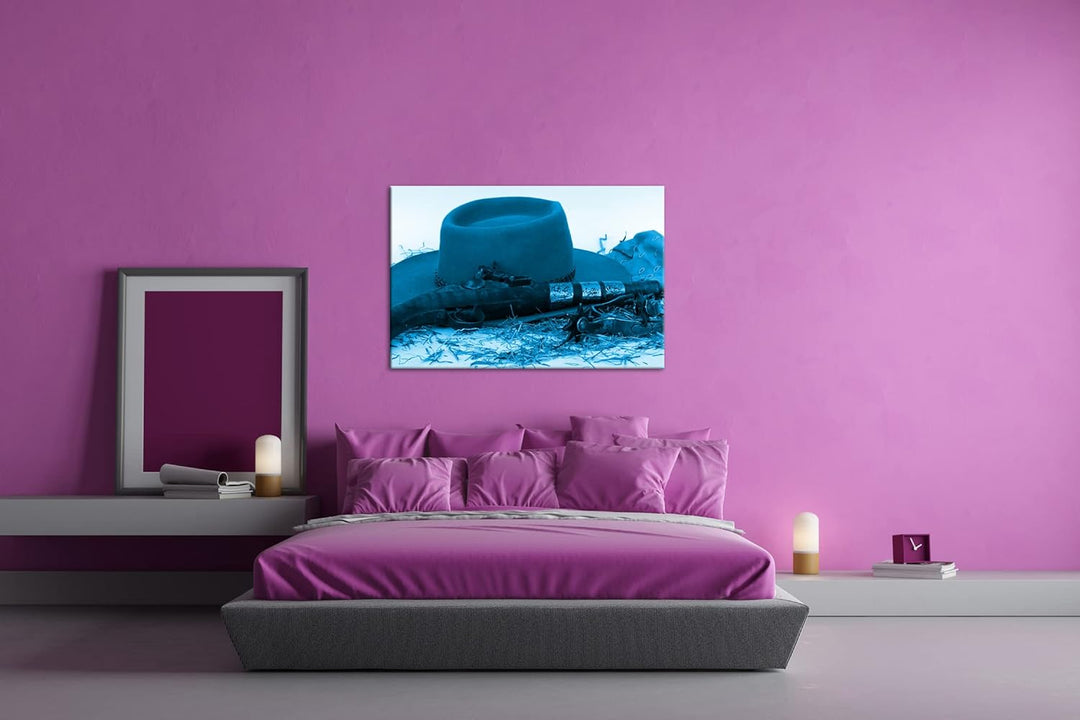 deyoli Wilder Westen Format: 80x60 Effekt: Monocrome Blau als Leinwandbild, Motiv fertig gerahmt auf