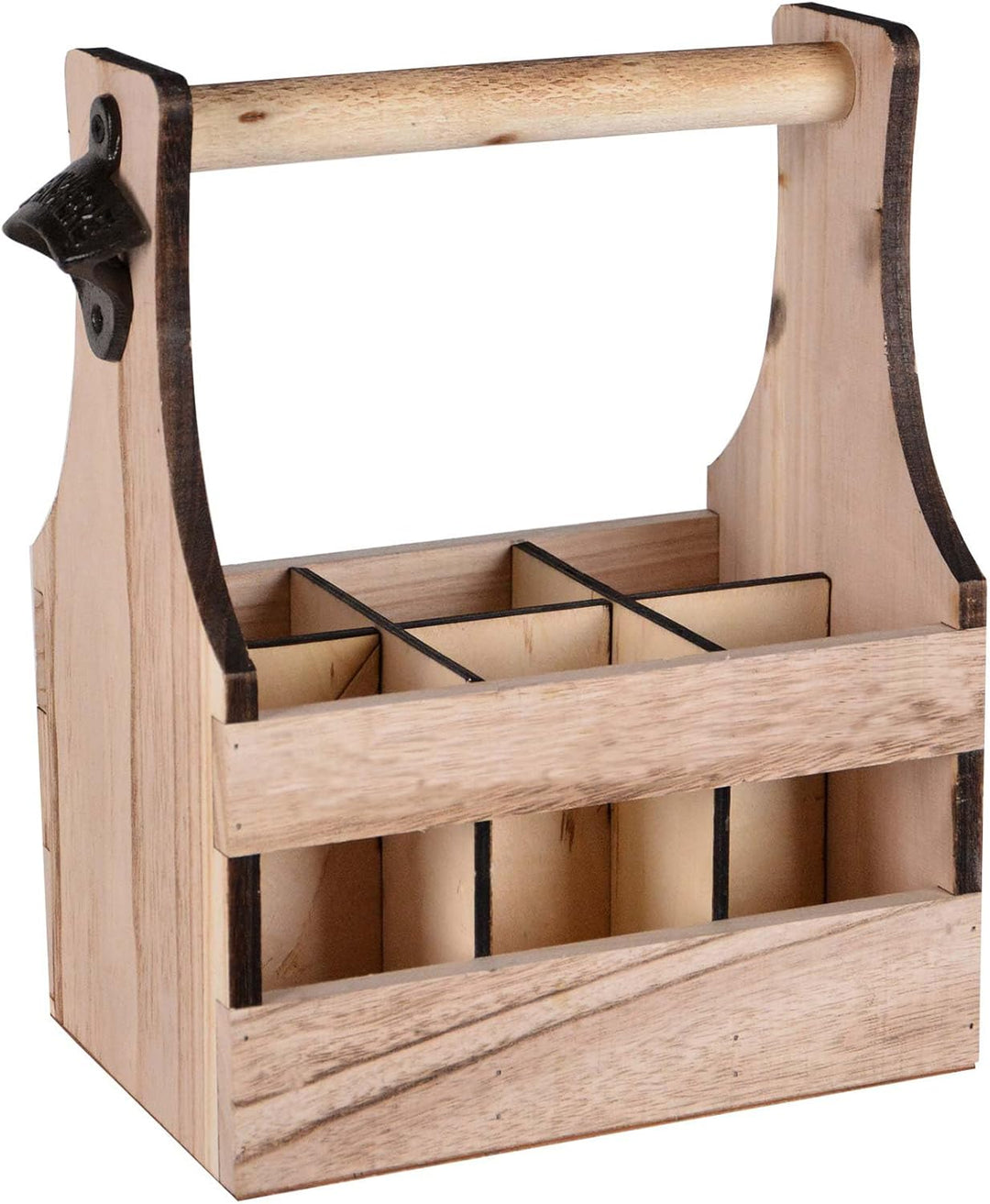 UNUS Home Flaschenträger aus Holz für 6 Flaschen ohne Beschriftung, Bierträger mit Flaschenöffner, G