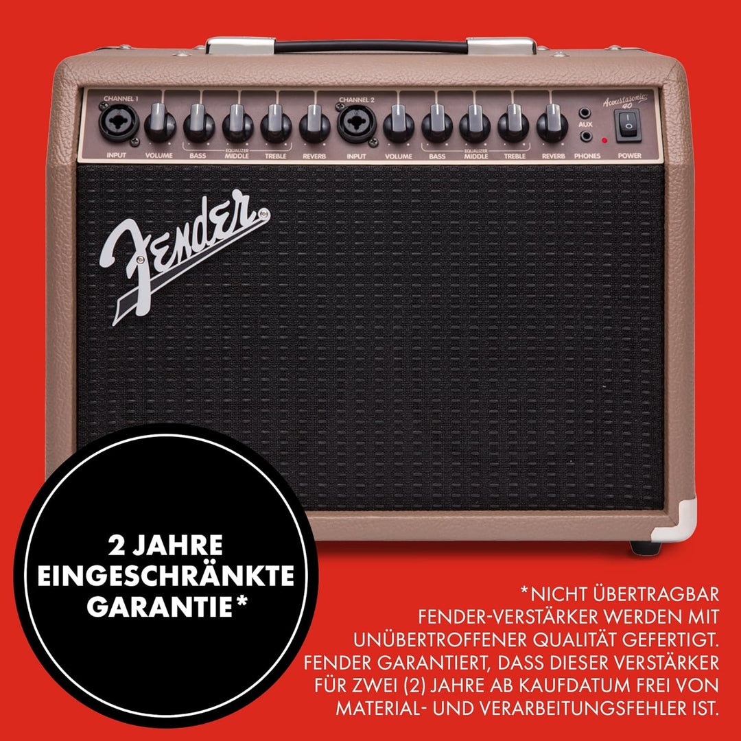 Fender Acoustasonic 40 – 40W Combo Verstärker – Geeignet für elektroakustische Gitarre & Mikrofon –
