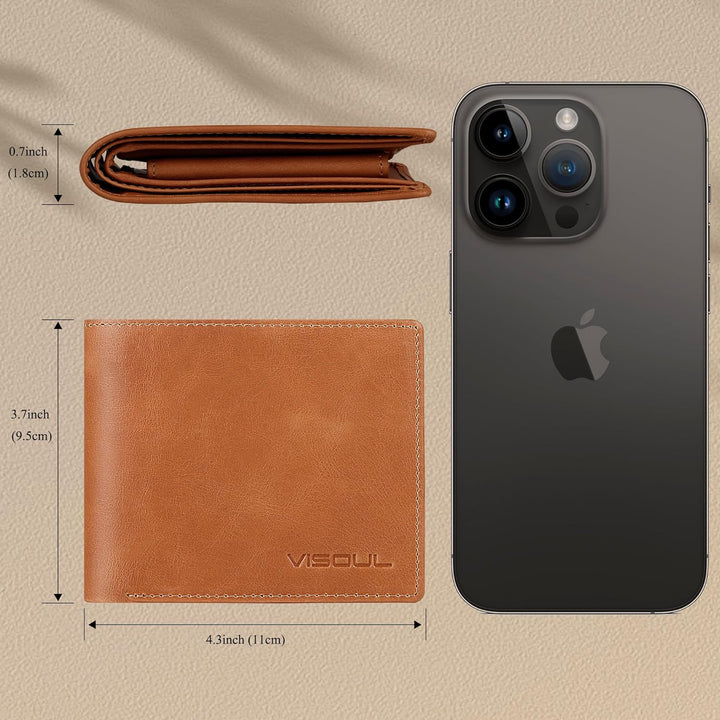 VISOUL Leder Geldbörse Herren mit ID-Fenster/Münzfach & RFID Schutz I Echtleder Geldbeutel für Männe