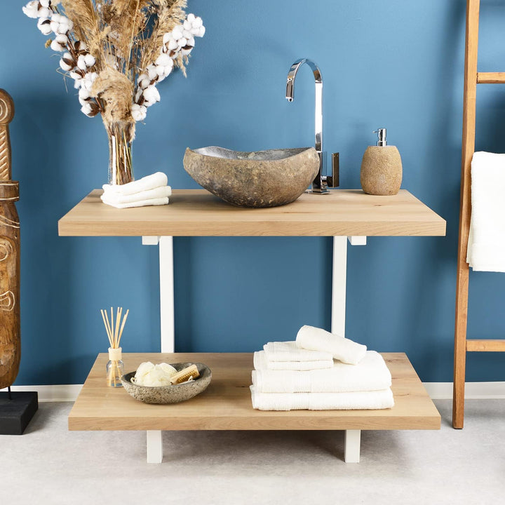 Flussstein 30-40 cm mit Naturkante Unikatauswahl nach Kauf Bad WC Garten oval grau Naturstein-Waschb