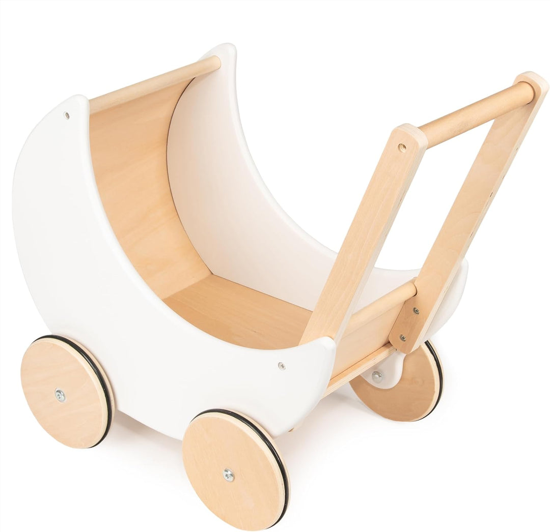 COIL Puppenwagen Lauflernwagen, Lauflernhilfe, aus Holz, Gummiräder, Kinderspielzeug