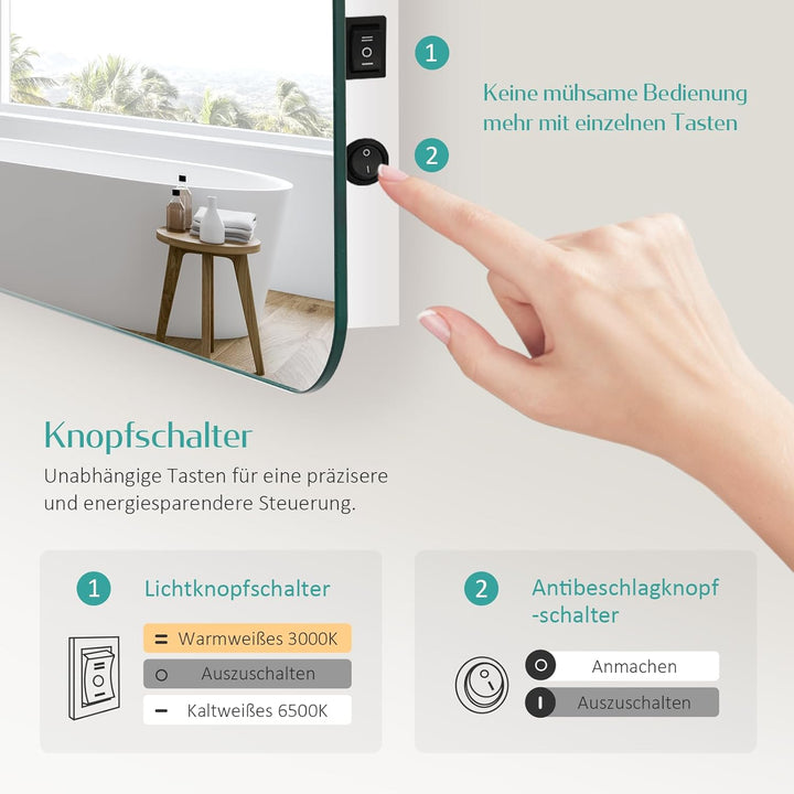 EMKE Badspiegel mit Beleuchtung 45x60cm, Wandspiegel mit Beschlagfrei und 2 Lichtfarbe Warmweiss/Kal