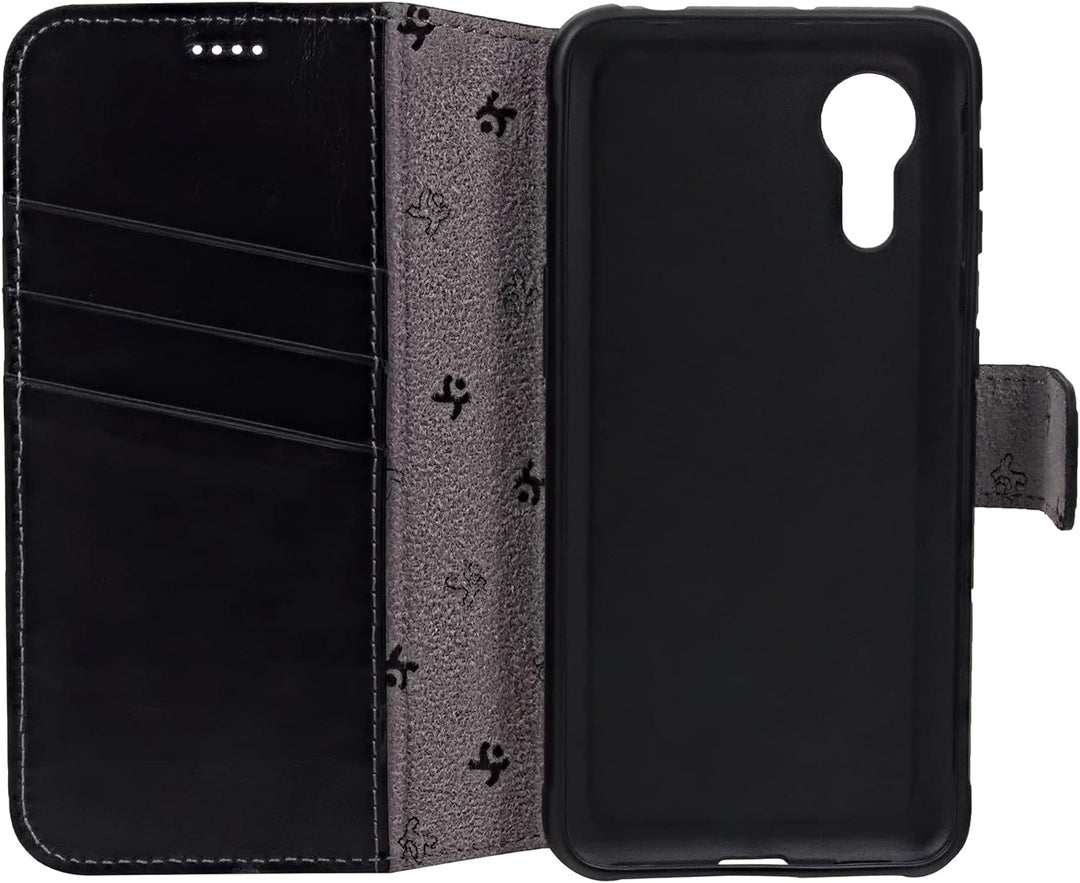 Suncase Book-Style Hülle kompatibel mit Samsung Galaxy Xcover 5 Leder Tasche (Slim-Fit) Lederhülle H