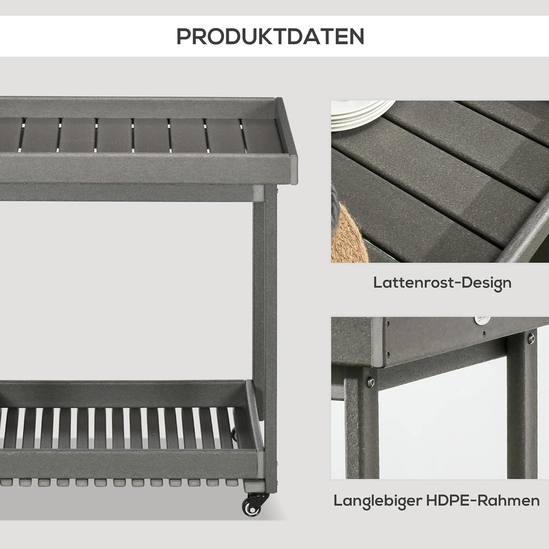 Outsunny Servierwagen, Barbecue Trolley mit Handtuchhalter, Garten Rollwagen mit 2 Regalen, Outdoor