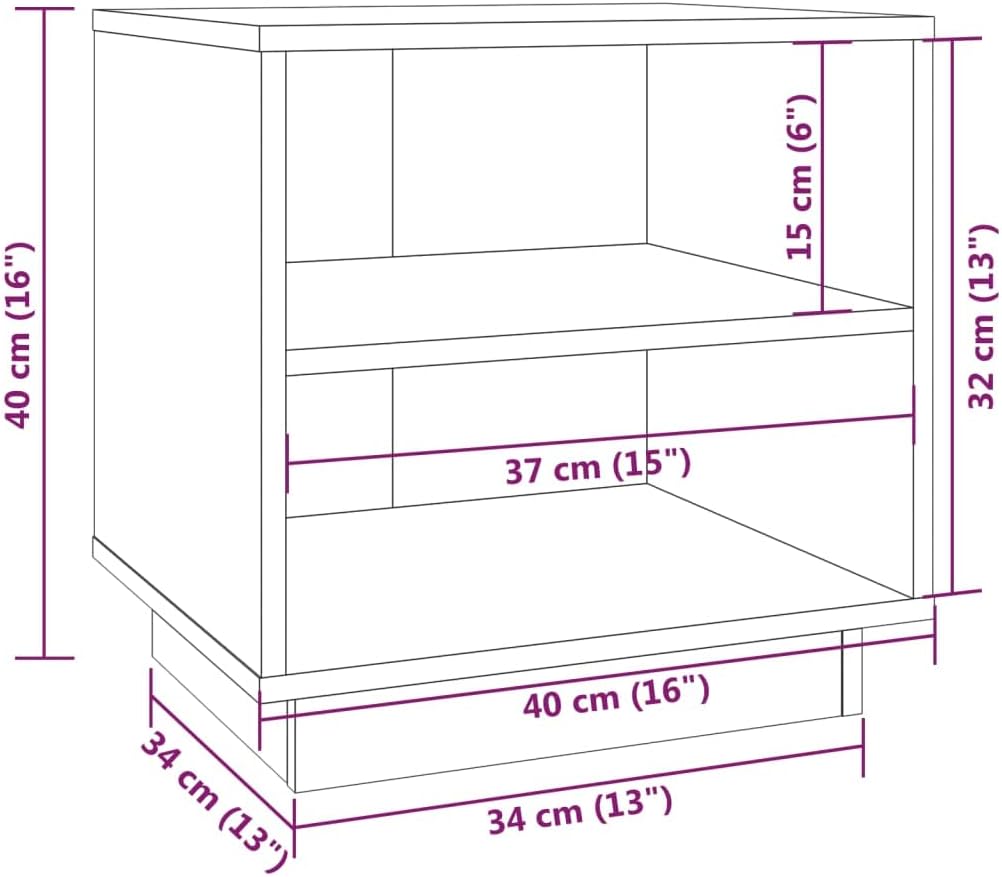 Bedside Table Nachtkonsole Beistelltisch mit Stauraum Night Stand Nachttisch 40x34x40 cm Massivholz