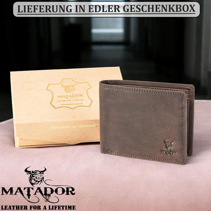 MATADOR Geldbeutel Herren Leder #Sydney mit edler Geschenk Box, Elegante Geldbörse Herren RFID Schut