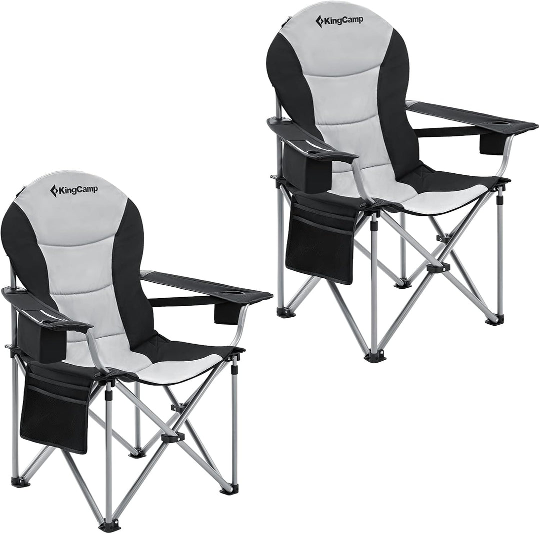 KingCamp Campingstuhl mit Verstellbarer Rückenlehne und Kühltasche bis 160 kg belastbar 2 Pack Schwa