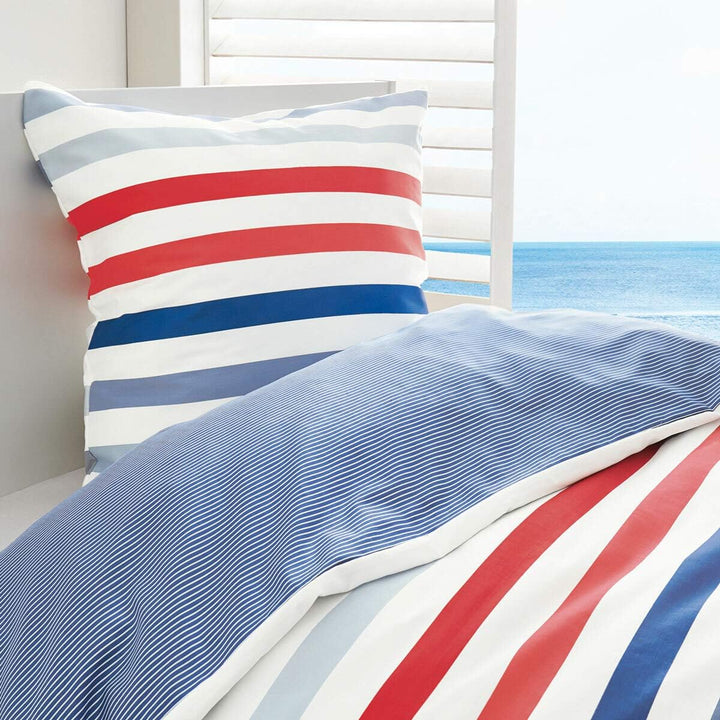 Traumschlaf • Mako-Satin Bettwäsche Streifen Marine Wendebettwäsche 135x200 cm + 80x80 cm 1 Bettbezu