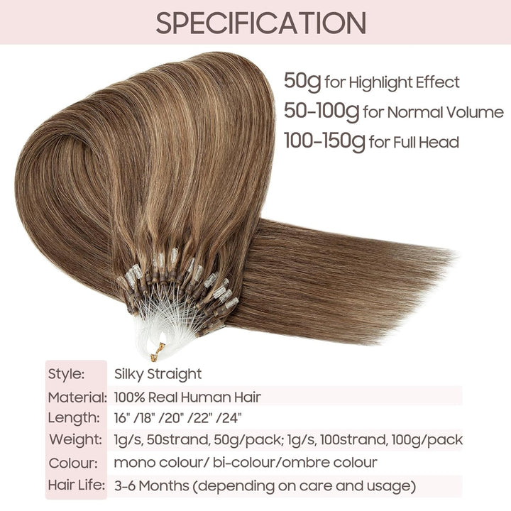 Silk-co Microring Extensions Echthaar 0.5g Haarteile Echthaar 100 Strähnen Weich Glatt Haarverlänger