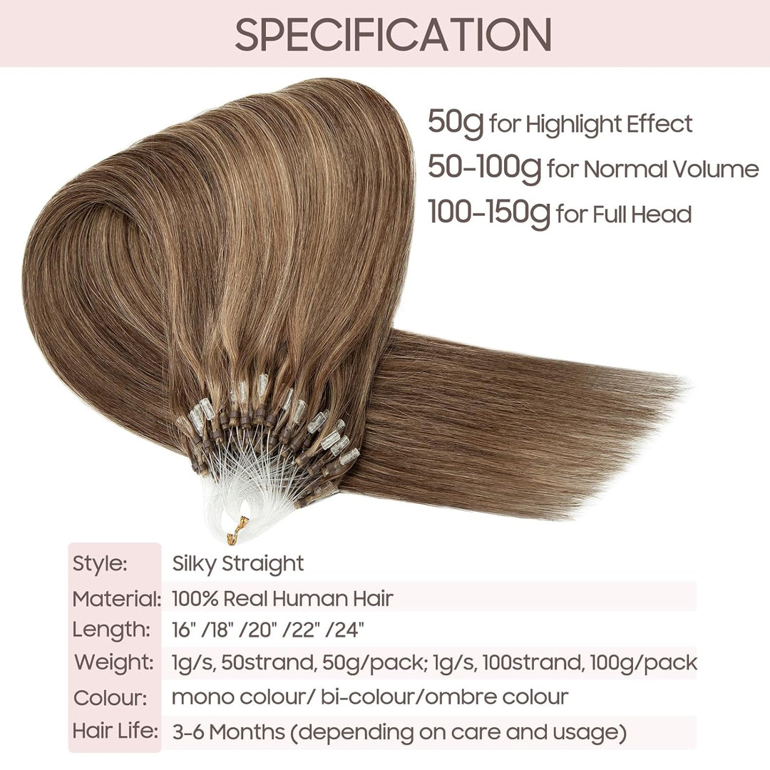 Silk-co Microring Extensions Echthaar 0.5g Haarteile Echthaar 100 Strähnen Weich Glatt Haarverlänger