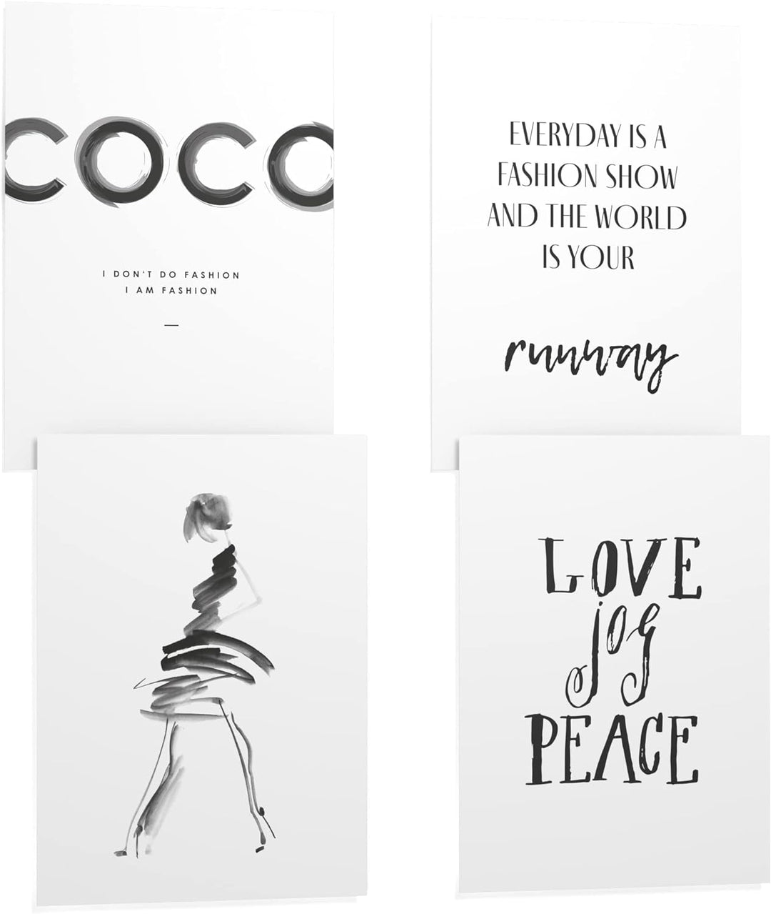 Papierschmiede® Premium Spruchposter Set 4er 50x70 cm (B2), Motiv: Coco Brush, Fashion Quote, Poster