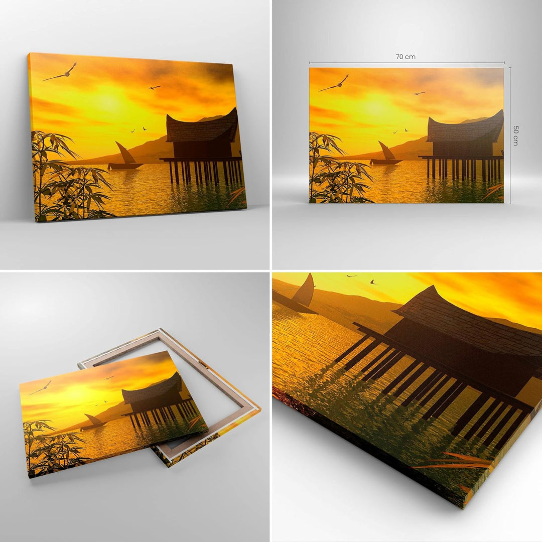 ARTTOR Bilder auf Leinwand Asien Berg Meer Felsen Leinwandbild 70x50cm Wandbilder Dekoration Wohnzim