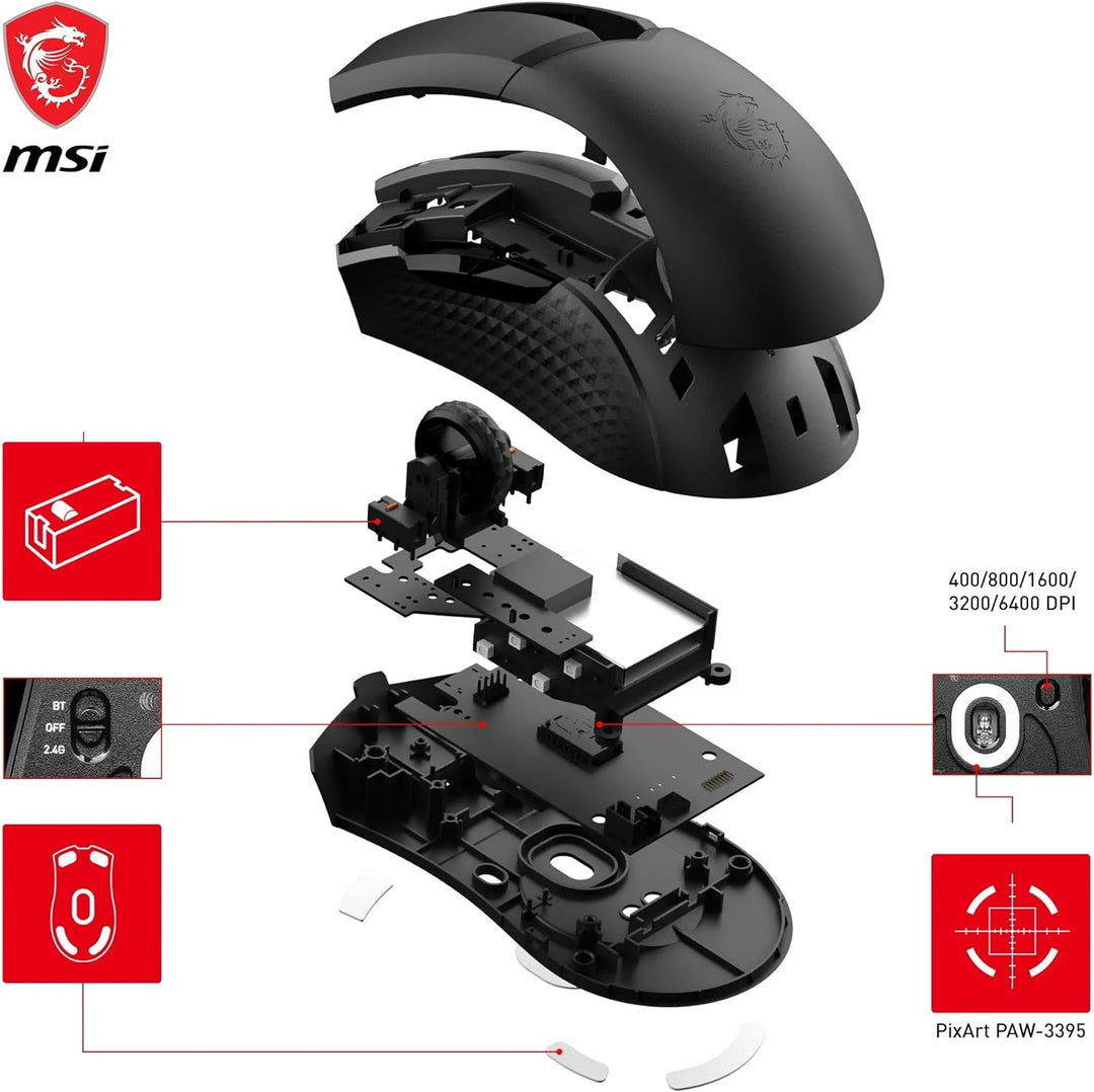 MSI Clutch GM51 Lightweight Wireless Gaming Maus - 26.000 DPI Optischer Sensor, 650 IPS, symmetrisch