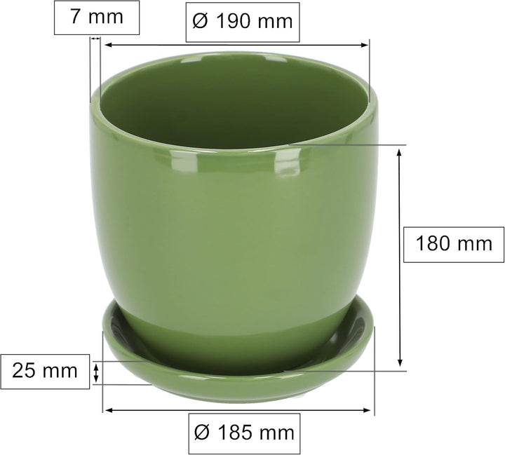 KOTARBAU® Keramik Blumentopf Übertopf für Blumen Pflanzen ⌀ 20 cm mit Tropfschale Grün ⌀ 20 mm Grün,