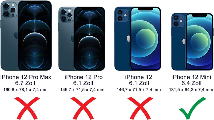 Burkley 2in1 Leder Handytasche für iPhone 12 Mini Handyhülle mit herausnehmbarem Back Cover, 360° Sc