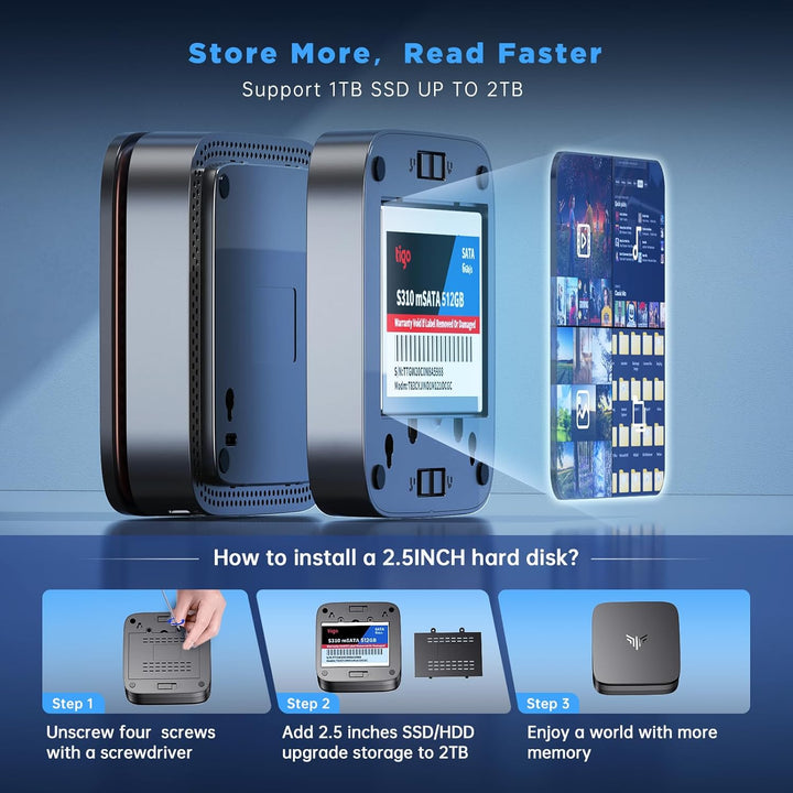 NiPoGi AK1PLUS Mini PC Ιntel Alder Lake Ν97(bis 3,6 GHz) 16GB DDR4 1TB SSD, Mini Computer 2,5-Zoll S