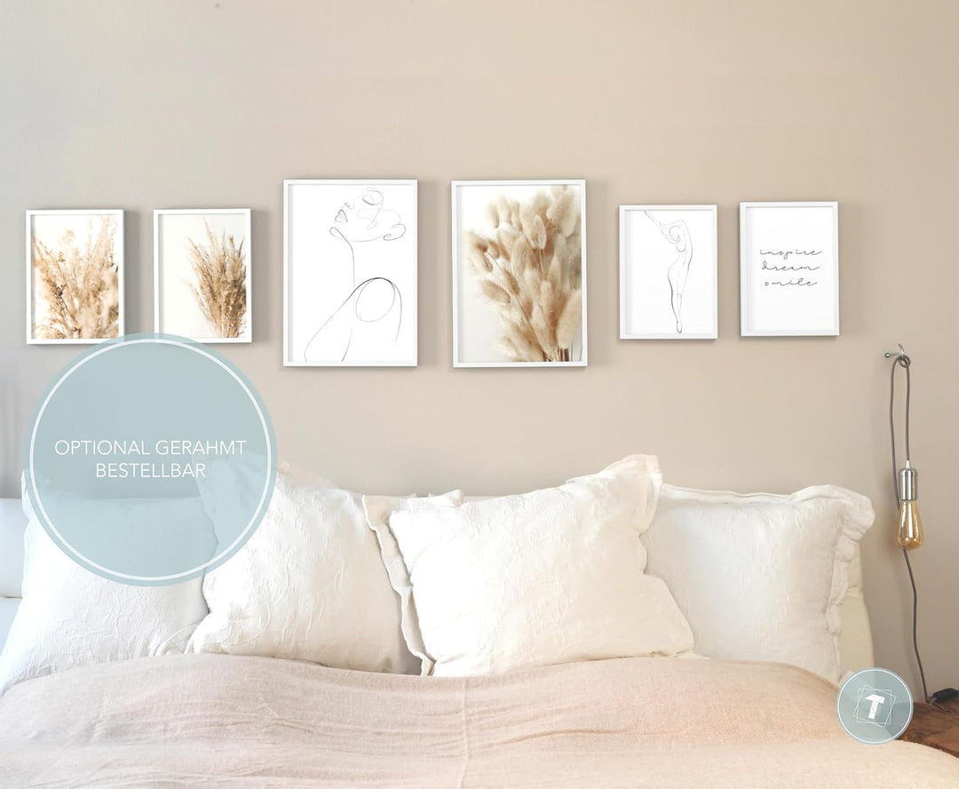 Papierschmiede® Mood Poster Set Pampas Woman, Deko Bilder Wohnzimmer, 2x 30x40 cm und 4x 20x30 cm, H