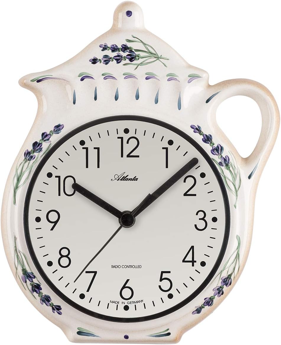 Atlanta Küchenuhr Landhaus Keramik Weiss Kanne mit Lavendel - 6025
