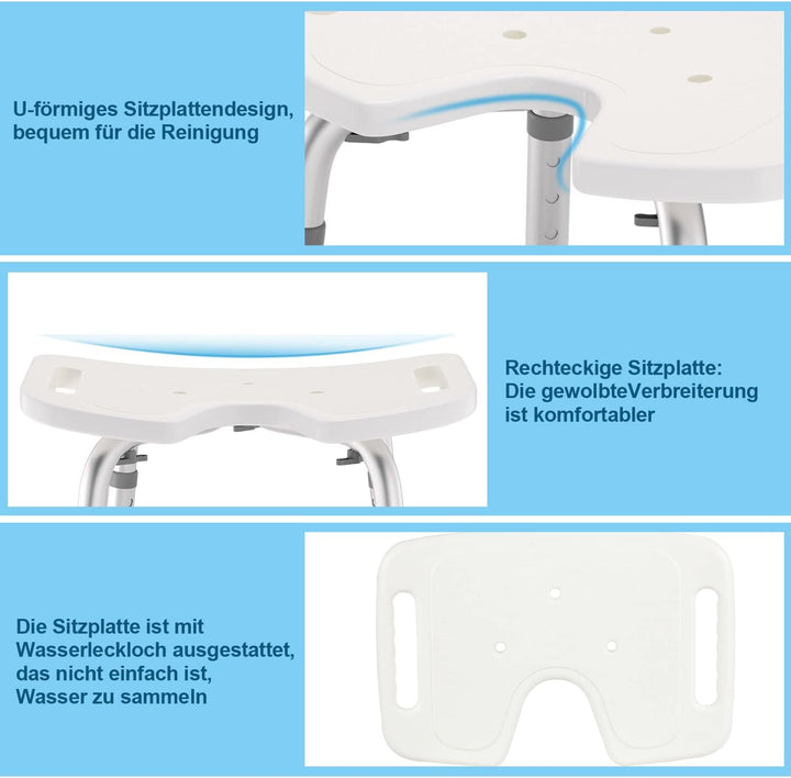 Ansobea Duschhocker für senioren Badhocker 7-Fach höhenverstellbar 41-56 cm Duschstuhl mit U-Typ Hyg