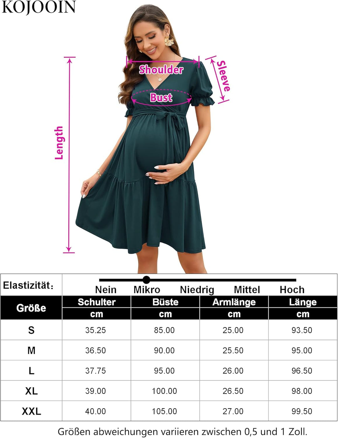 KOJOOIN Damen Umstandskleid V-Ausschnitt Stillkleid Elegant Puff Ärmel Schwangerschafts Kleider mit