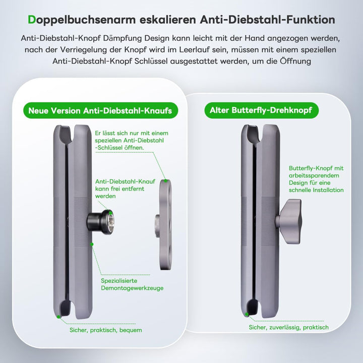 FANAUE Doppelbuchsenarm Kompatibel mit RAM Mounts 1" Ball und Motorrad Fahrrad Telefonhalter, passt