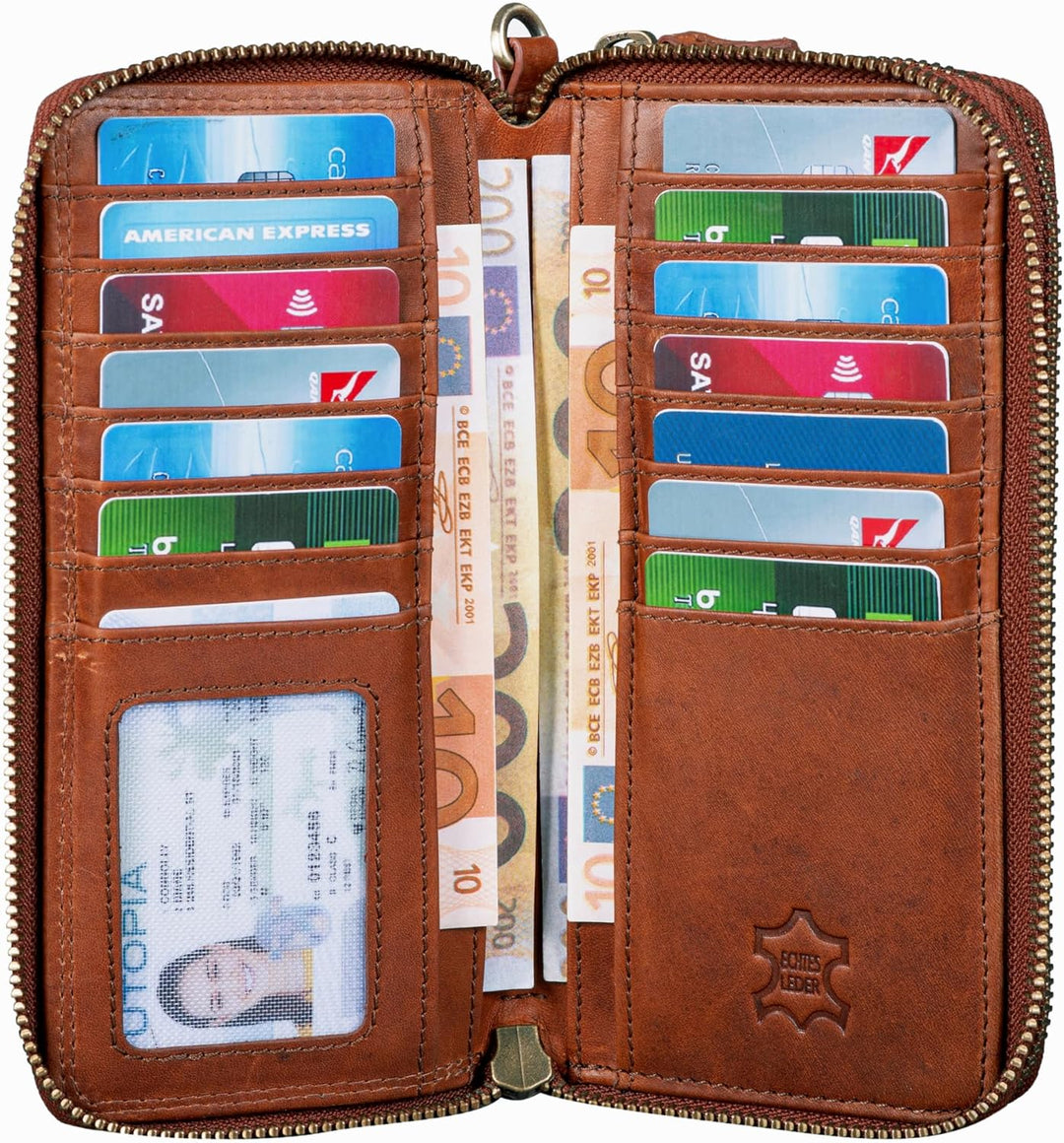 Benthill Damen Geldbörse Gross Leder RFID - Portemonnaie aus echtem Rindsleder - Geldtasche mit Dopp