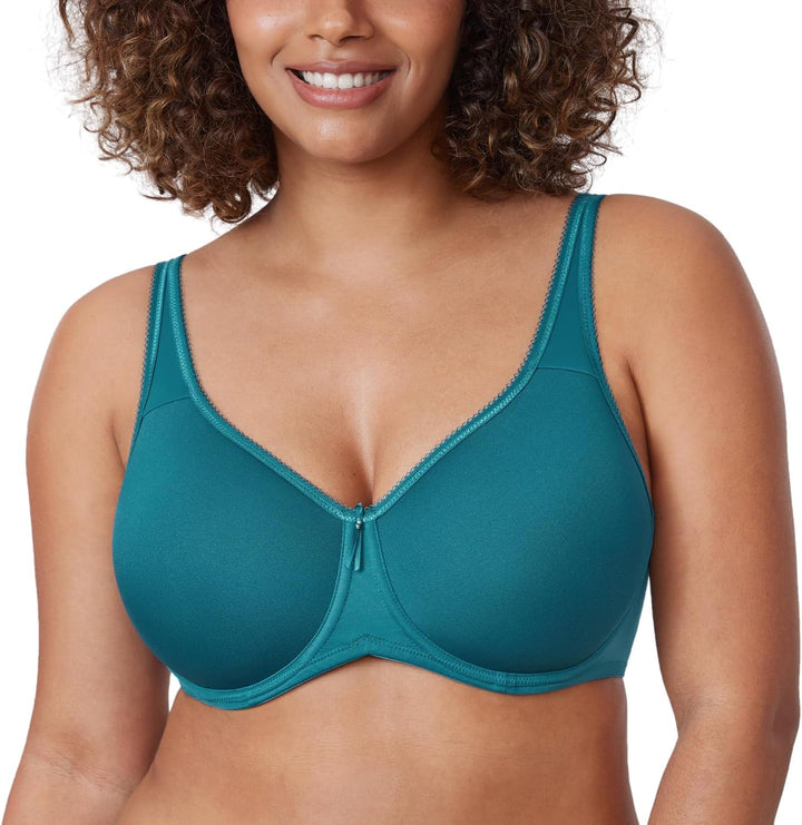 DELIMIRA Damen mit Bügel Nahtlose Vollschalen T-Shirt BH Gepolstert Grosse Grössen 65E Borealis-grün