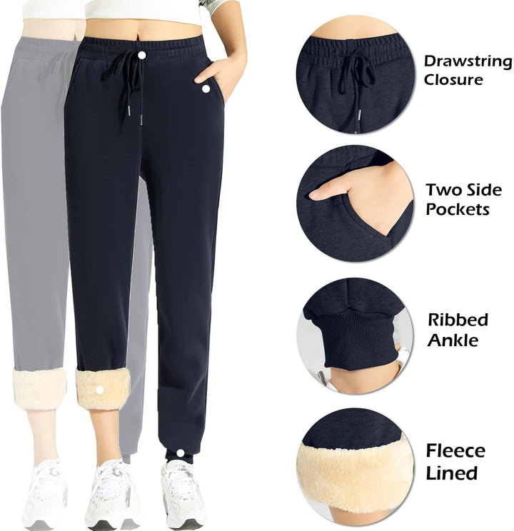CheChury Jogginghose Damen Winter Warm Thermohose Sherpa Innenfutter Sweathose Gefüttert Sport Hosen