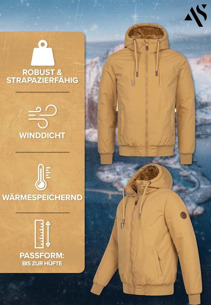 ALESSANDRO SALVARINI Herren Winterjacke (S-3XL) mit Kapuze - Teddyfleece innen komplett, Winddicht,