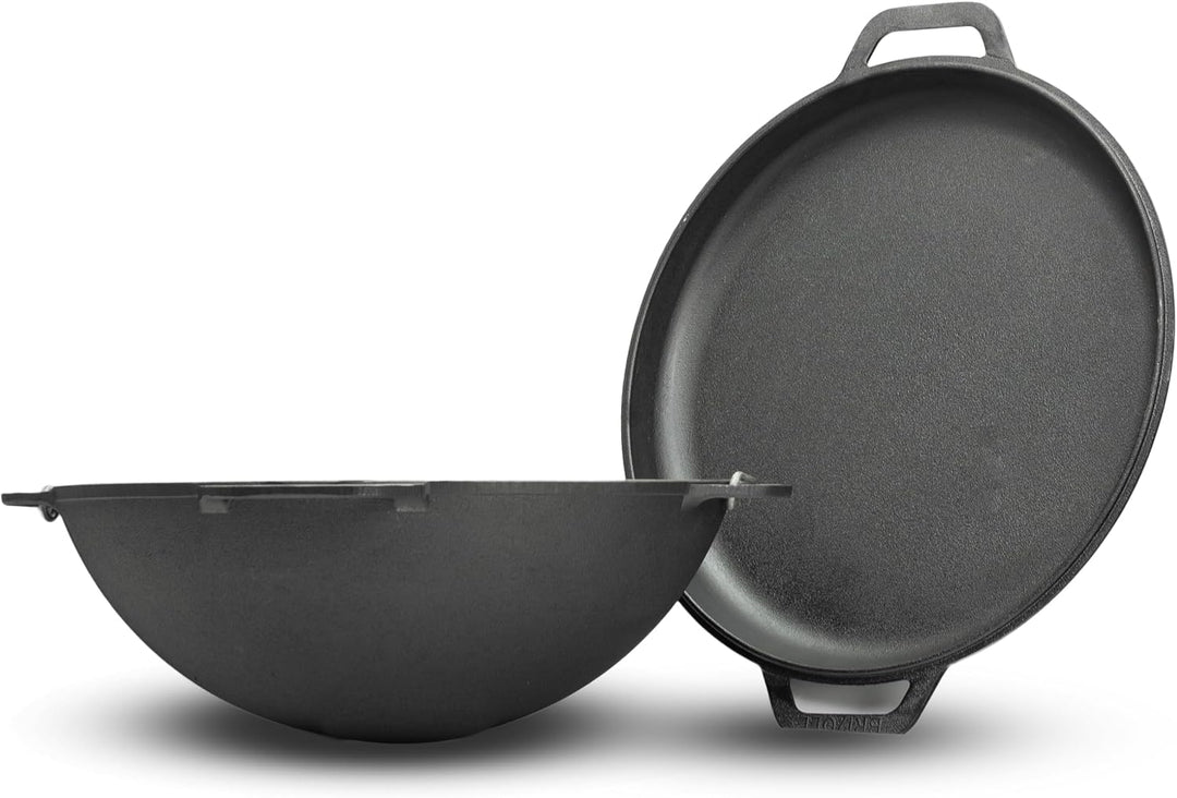 12L Gusseisen Schwenktopf Kazan Asia Kasan mit Deckel-Bratpfanne aus Gusseisen Grillwok Wokpfanne Gr