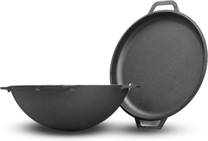 12L Gusseisen Schwenktopf Kazan Asia Kasan mit Deckel-Bratpfanne aus Gusseisen Grillwok Wokpfanne Gr