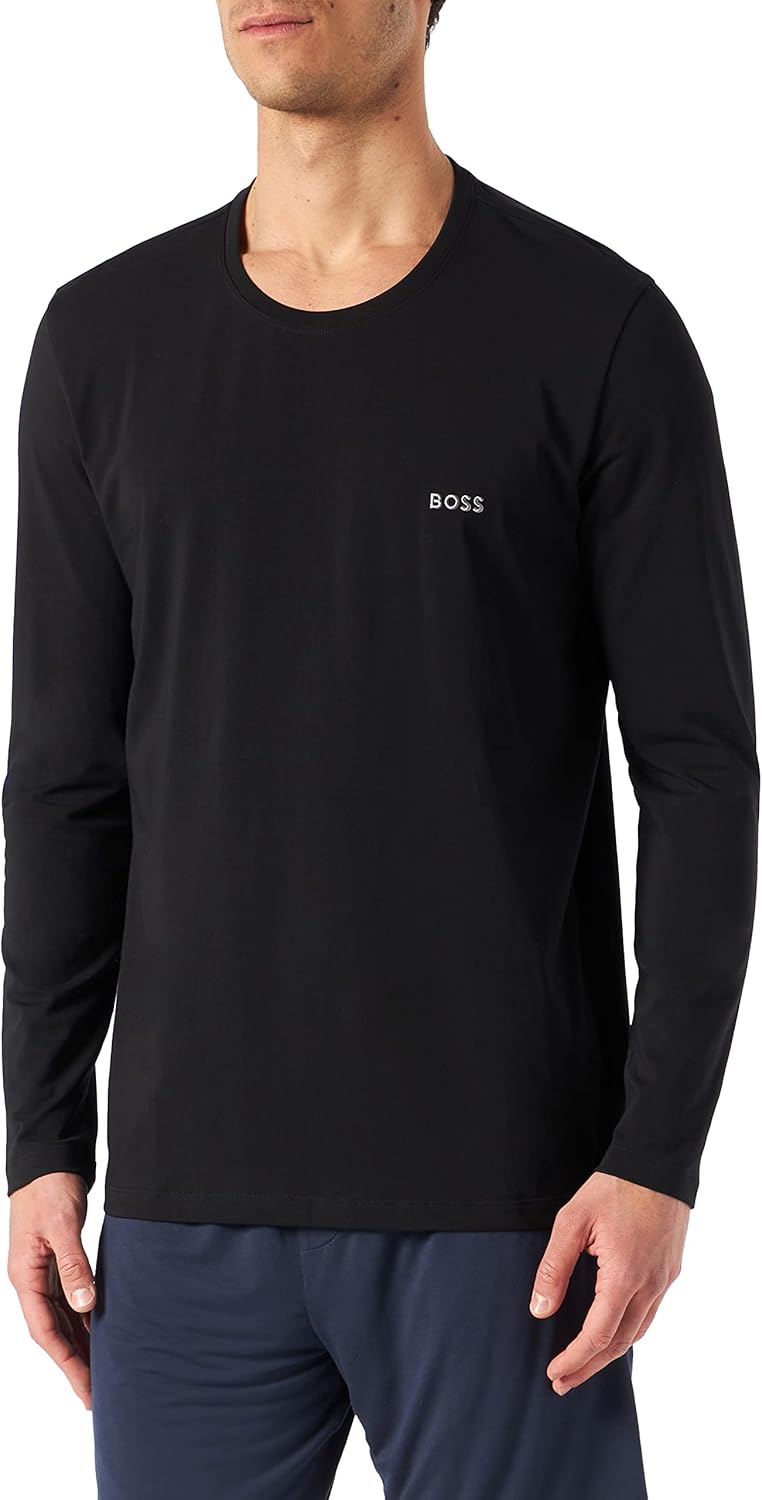BOSS Herren Mix&Match LS-Shirt R Regular-Fit Longsleeve aus Stretch-Baumwolle mit Logo-Stickerei Sch