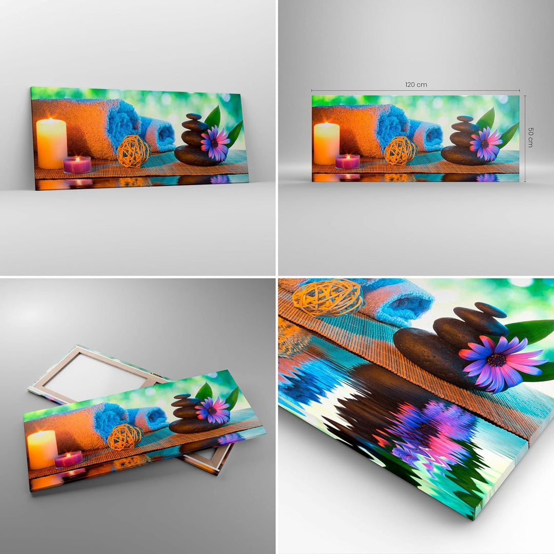 Wandbilder Dekoration Wohnzimmer Natur Entspannung Spa Kerzen Panorama Bilder auf Leinwand 120x50cm