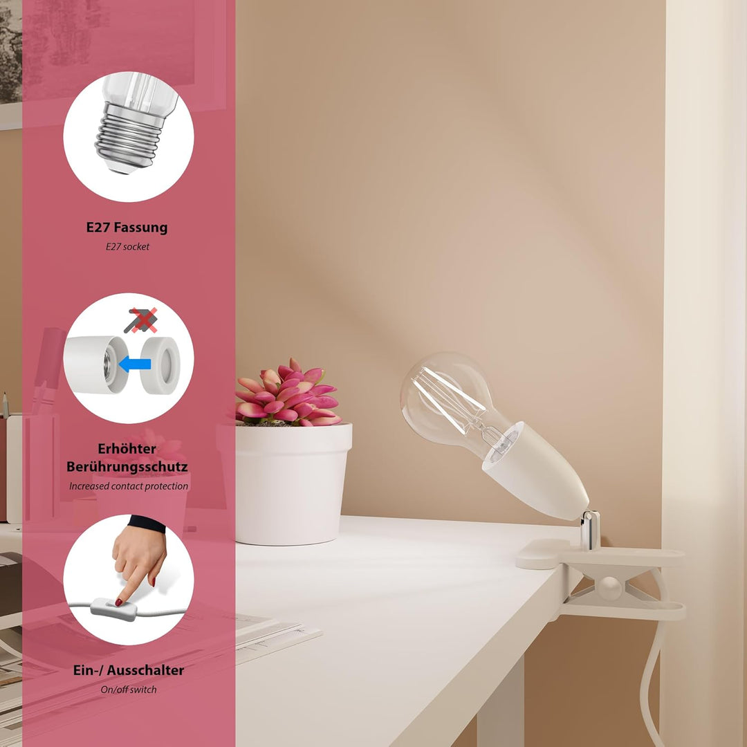 ledscom.de Klemmstrahler LIK, weiss matt, 1x E27 max. 60W, 3 Stk. 3 Stück (1er Pack) Weiss Matt / Oh