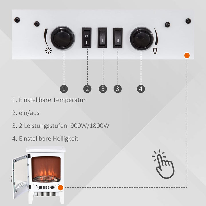 HOMCOM LED Elektrokamin Standkamin Kaminofen mit Flammeneffekt 900/1800W Metall ABS-Kunststoff Glas