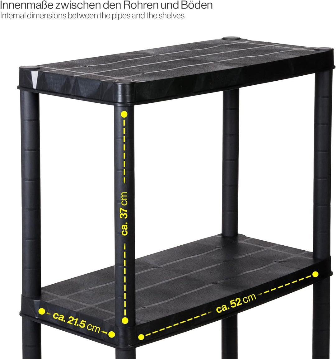 Kreher Kunststoffregal, Steckregal, Kellerregal, 4 Böden, Schwarz, max. 100 kg Traglast. 60 x 30.5 x