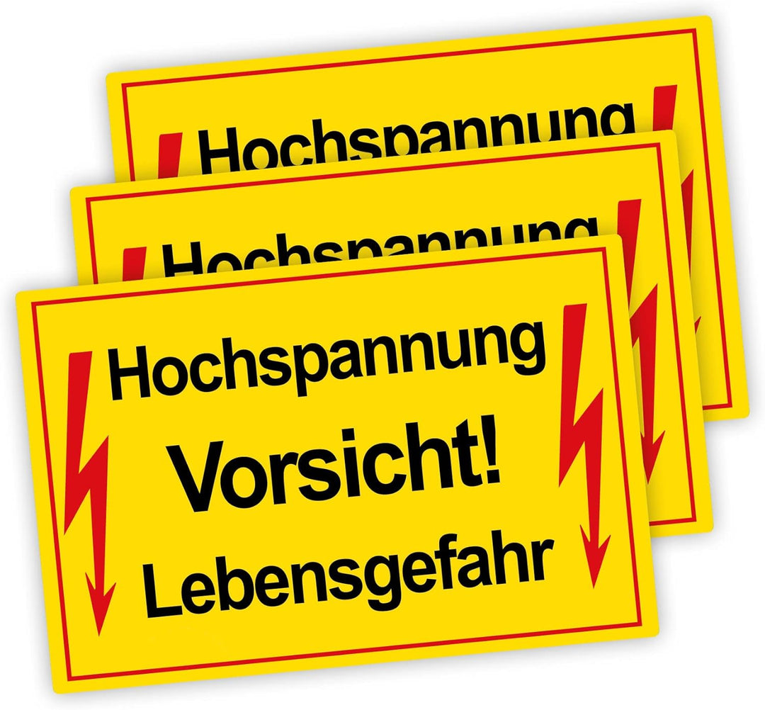 3 Stück XXL Vorsicht ! Hochspannung Lebensgefahr Schild 30 x 40 cm aus stabiler PVC Hartschaumplatte