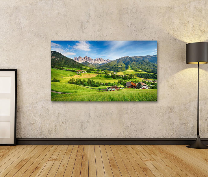 islandburner Bild auf Leinwand Dolomiten Berg Villnöss Bilder Wandbilder Poster Leinwand 100x57cm, L